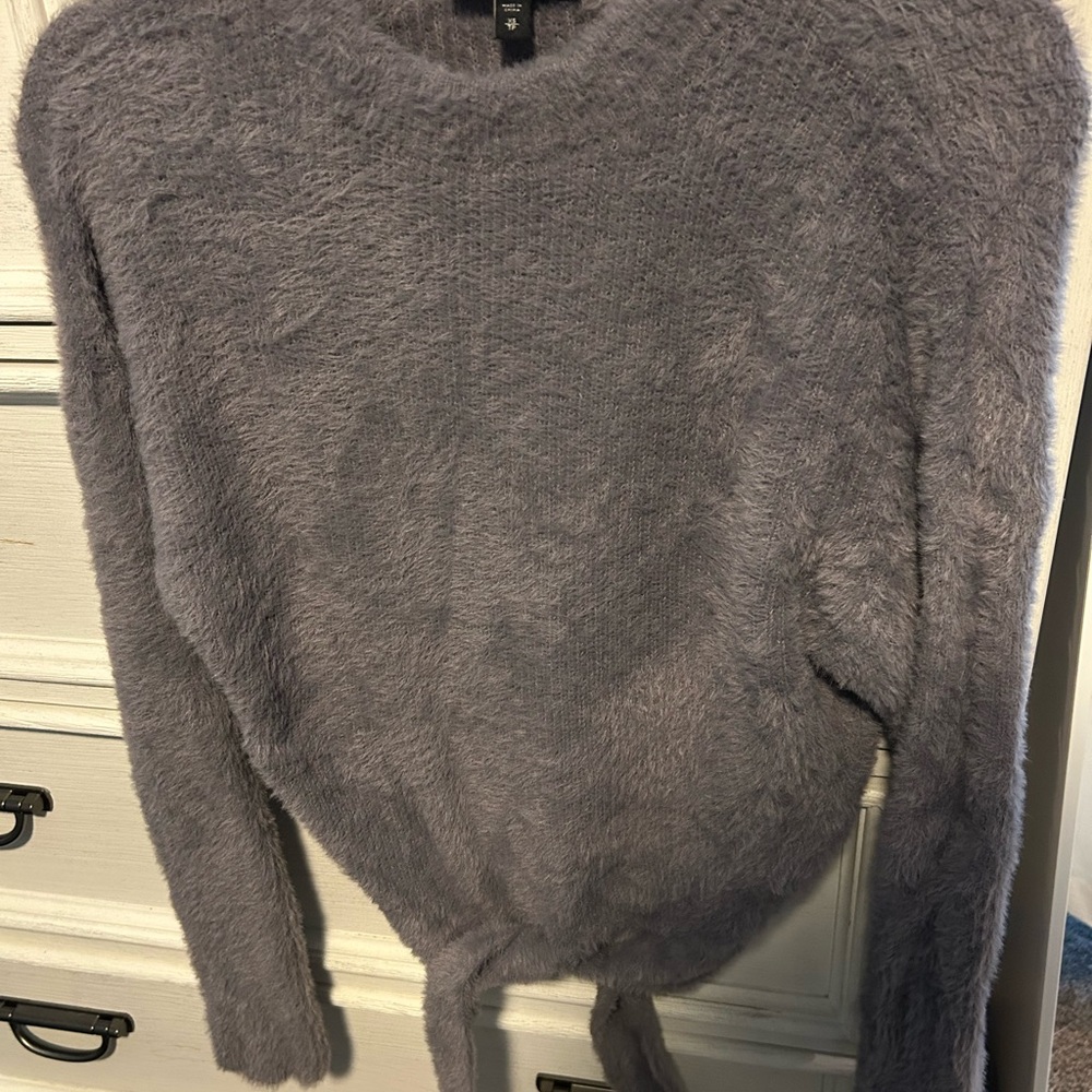Express Gray Crew Neck Sweater with Plush Texture